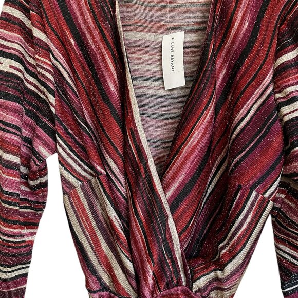 Lane Bryant black, maroon, and pink pattern faux wrap midi dress Sz 10/12 NWT - Picture 2 of 8